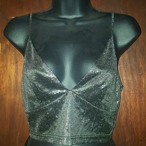 Renamed silver sparkle glitter crop top